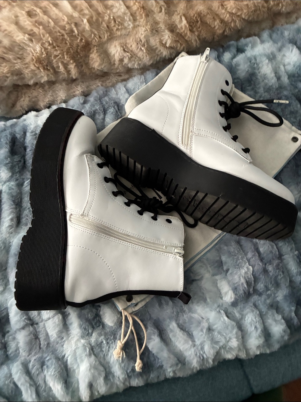 COOL PLANET Women’s White Lace-Up Platform Boots with Black Sole